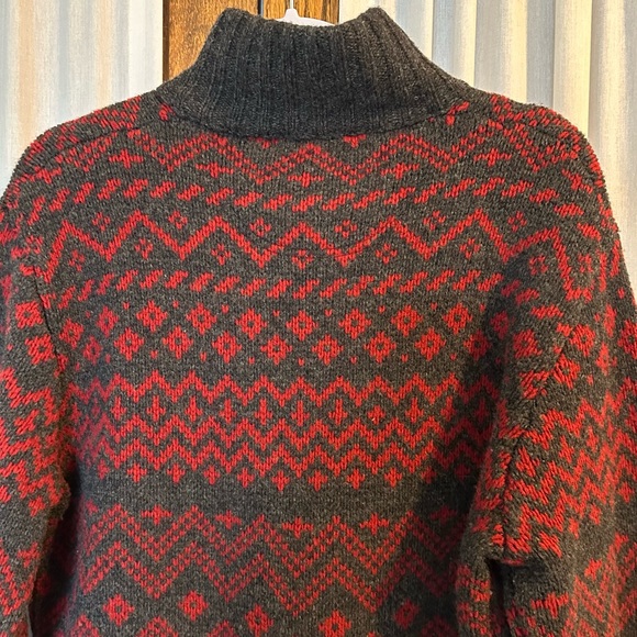 J. Crew Gray Red Fair Isle Lambswool 1/4 Zip Pullover Sweater - Picture 9 of 14